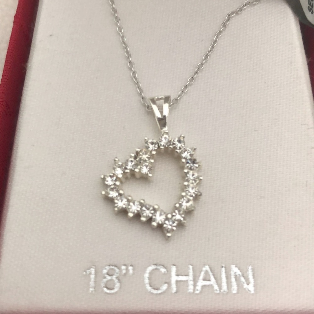 Sterling Silver CZ Heart Pendant w/ 18-inch chain. NWT.